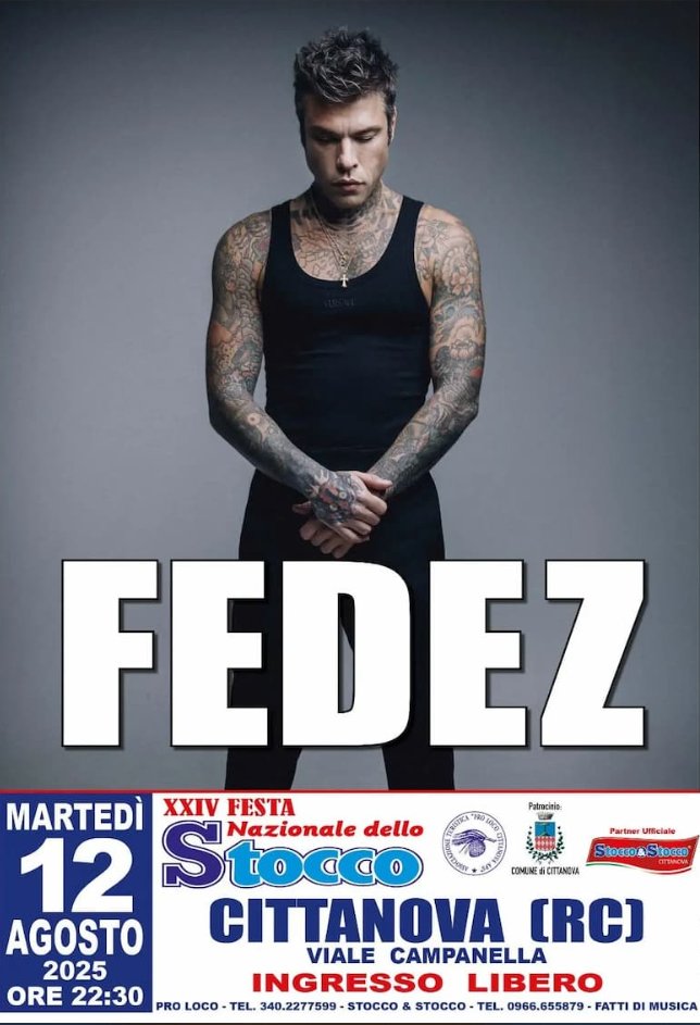 Fedez in concerto alla Festa Nazionale dello Stocco 2025